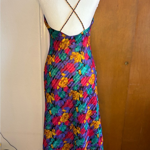 Circa 2000 Vintage Floral Slip Nightgown Strappy Back Made in USA Size S - Picture 2 of 5